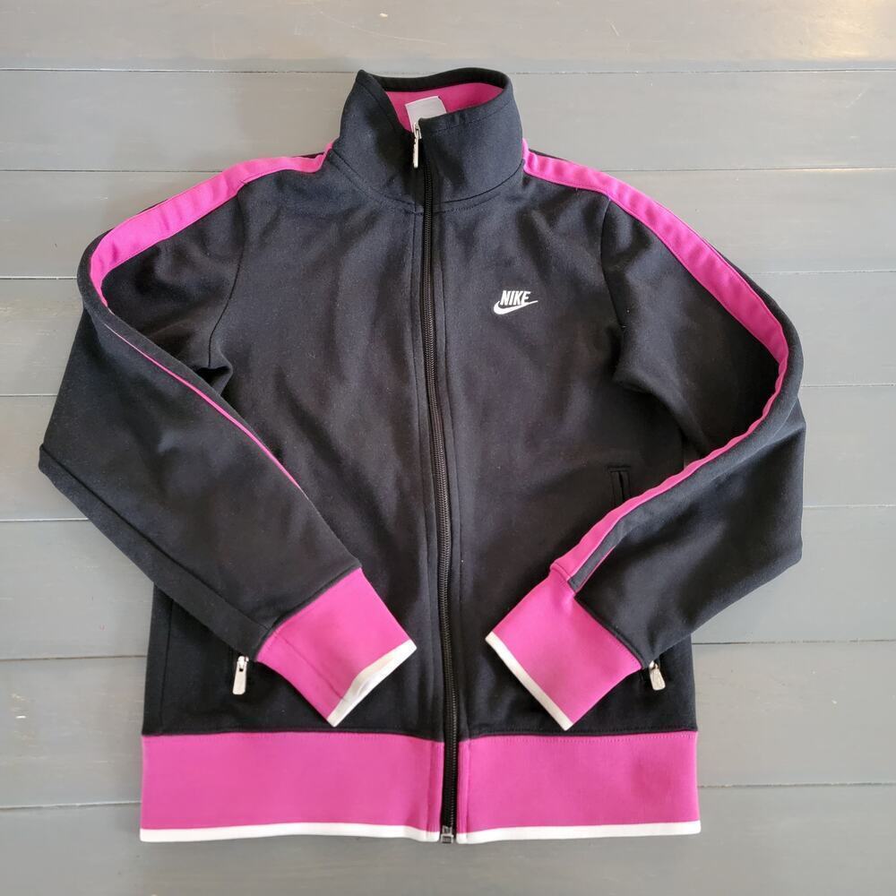 NIke Women's Black & Pink Long Sleeves Sportswear Track Jacket Size Large